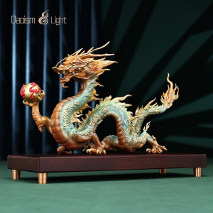 Daoism Light Feng Shui Brass Dragon Statue – Solid Brass Dragon Figurine for Wealth, Power and Office Prosperity Decor
