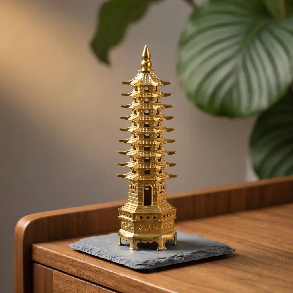 9-level brass Wen Chang Pagoda tower for desk decor