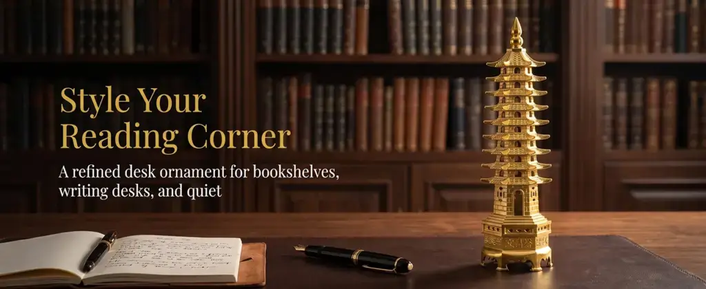 Daoism Light solid brass Wen Chang Pagoda on a bookshelf