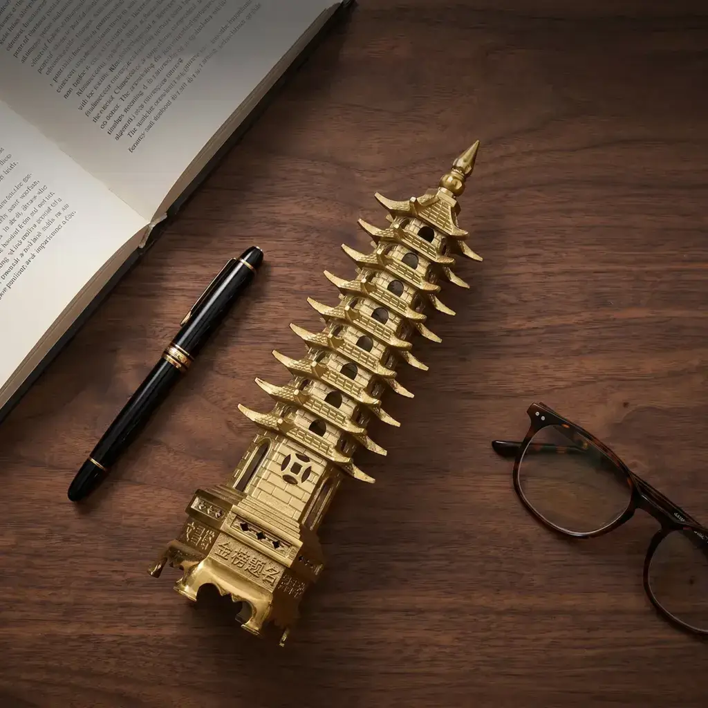 9-level brass Wen Chang Pagoda tower for desk decor