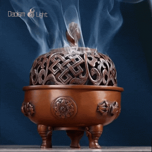 lotus copper incense burner with hollow carved lid