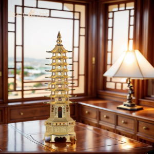 Daoism Light 9-Level Solid Brass Wen Chang Pagoda – Feng Shui Wisdom Tower for Study Desk & Academic Success Decor