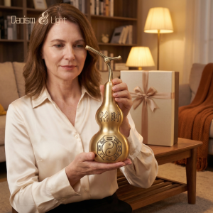brass feng shui wu lou gourd with bagua symbol