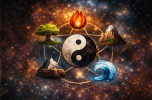 yin yang and five elements diagram representing daoist cosmology