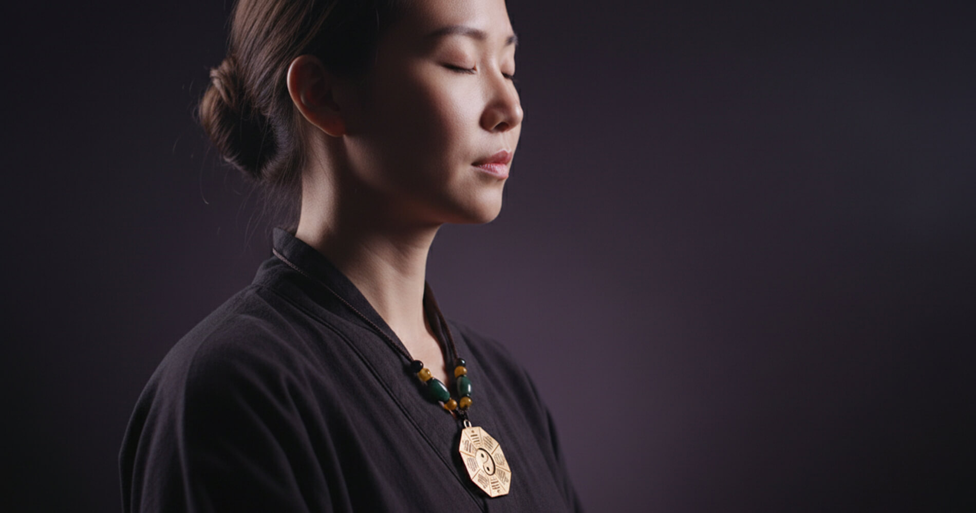 Daoism Light About Us banner featuring Daoist-inspired jewelry, symbolic objects, and a calm modern atmosphere