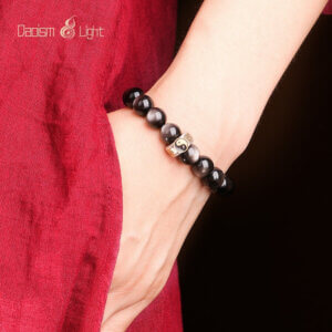 Daoism Light Five-Way Wealth God bracelet with 925 silver mantra detail