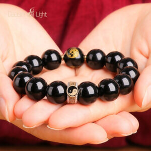 Daoism Light Five-Way Wealth God bracelet with 925 silver mantra detail
