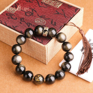 Daoism Light Five-Way Wealth God bracelet with 925 silver mantra detail