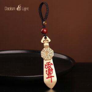 Solid brass Daoist keychain with Early Heaven Bagua and Seven-Star Sword engraving