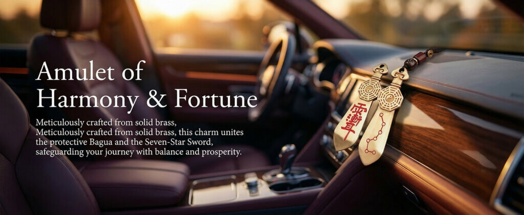 Brass car charm with Later Heaven Bagua and Zi Wei symbolism