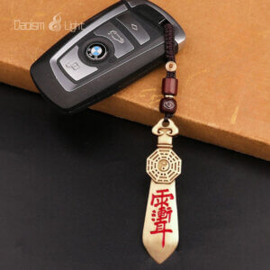 Solid brass Daoist keychain with Early Heaven Bagua and Seven-Star Sword engraving