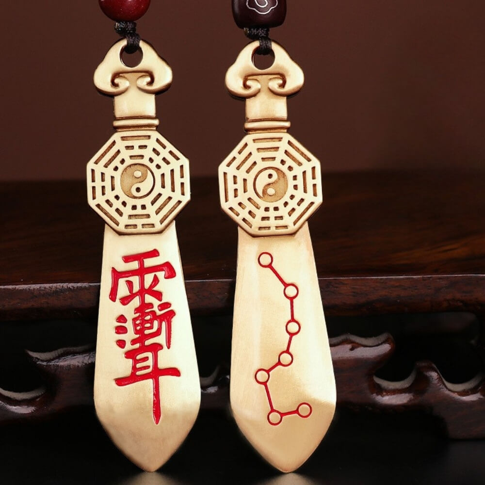 Brass car charm with Later Heaven Bagua and Zi Wei symbolism