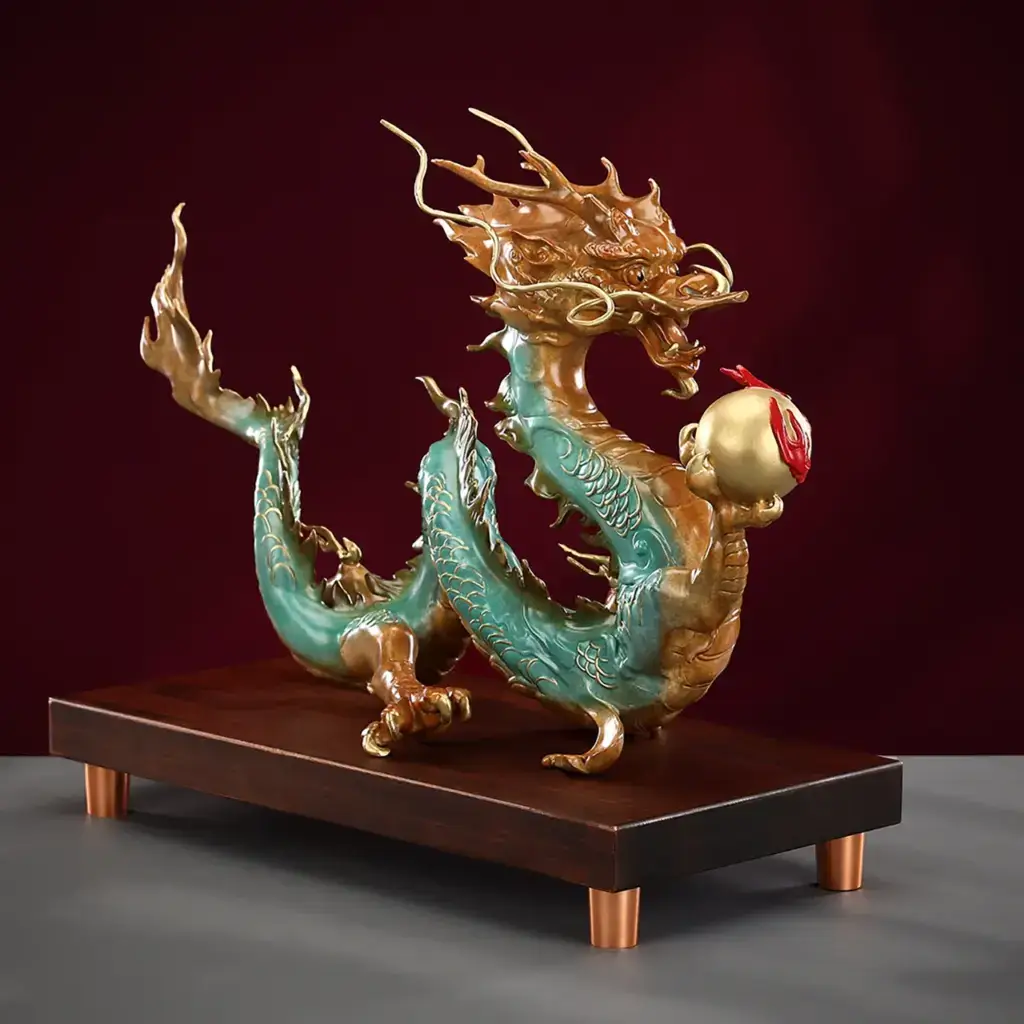 Eastern cultural brass dragon decor for study room and interior display