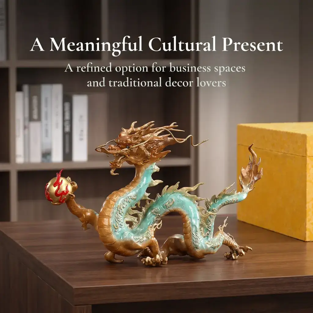 Eastern cultural brass dragon decor for study room and interior display