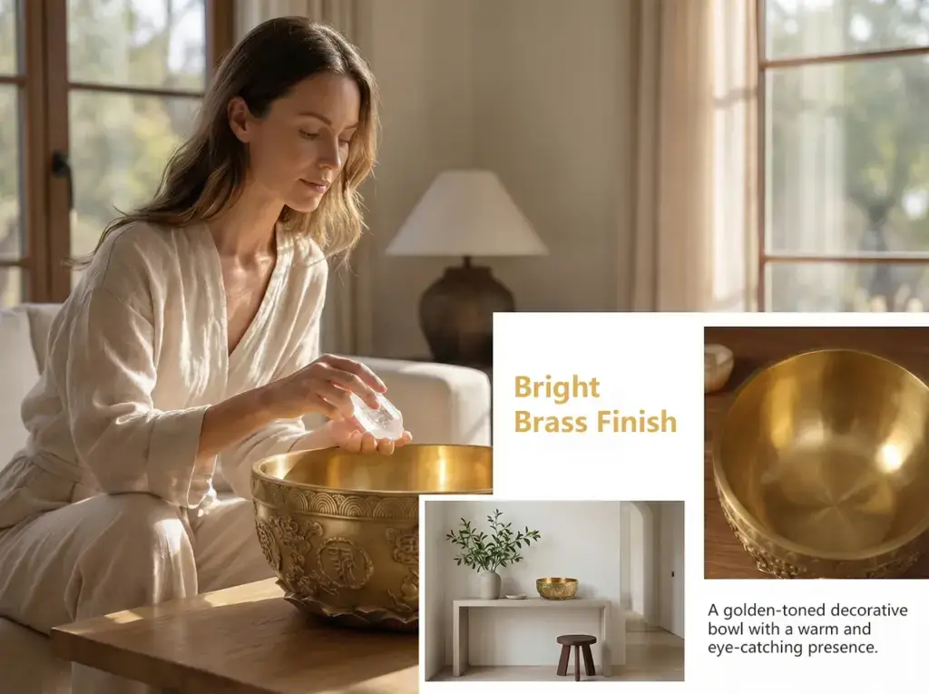Brass koi treasure bowl with golden metal finish