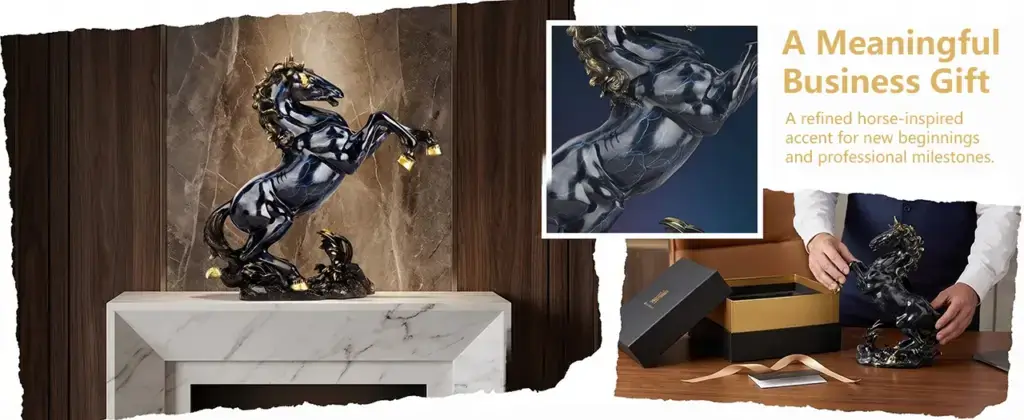 Daoism Light solid brass rearing horse statue with crackled blue finish for office desk decor