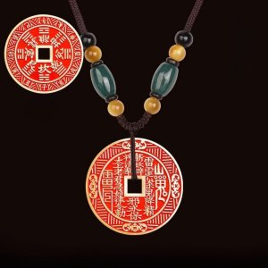 Brass Shan Gui Protection Coin charm with Bagua symbol