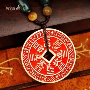 Brass Shan Gui Protection Coin charm with Bagua symbol