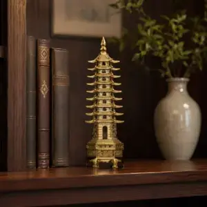 Daoism Light solid brass Wen Chang Pagoda on a bookshelf