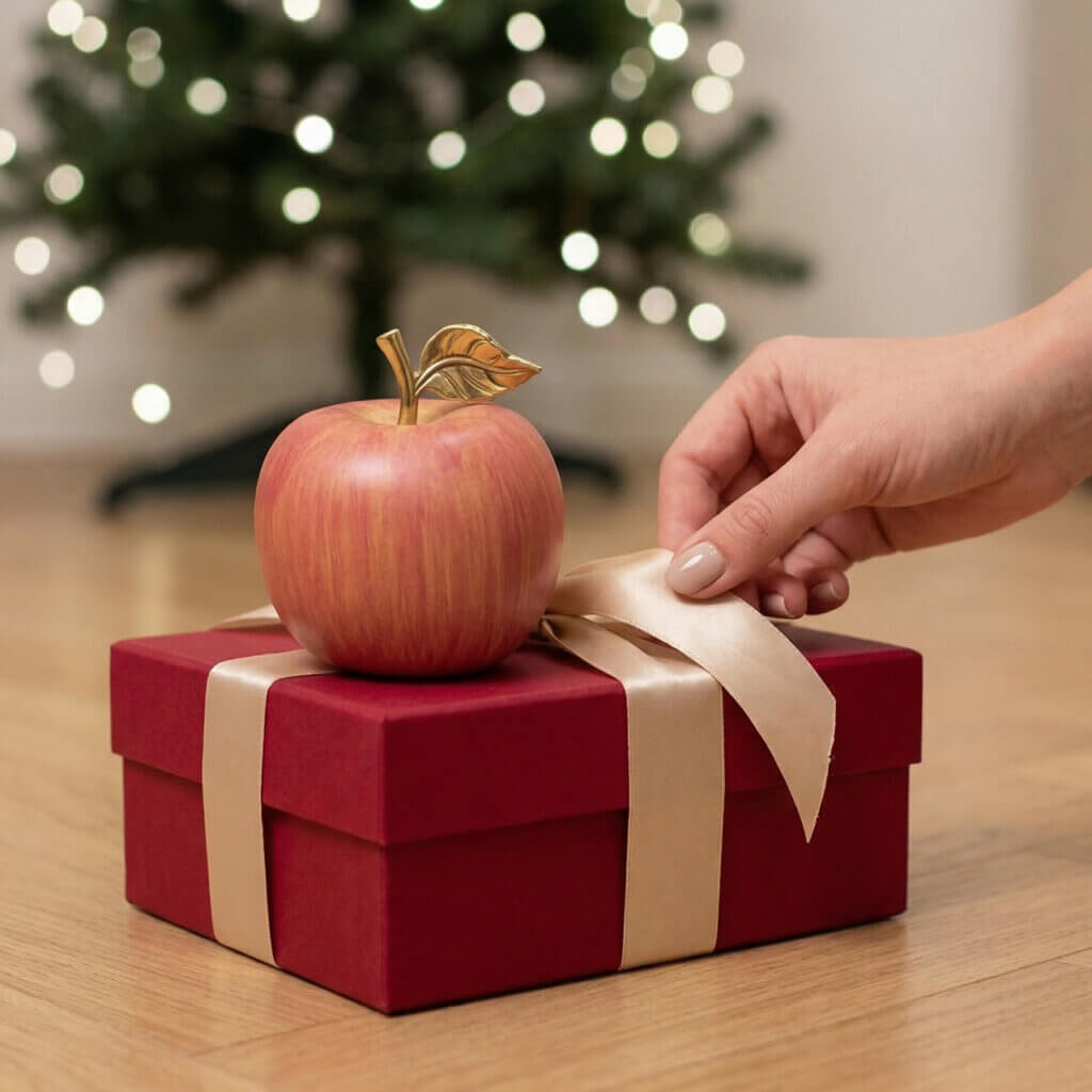 brass apple Christmas decor for peaceful home