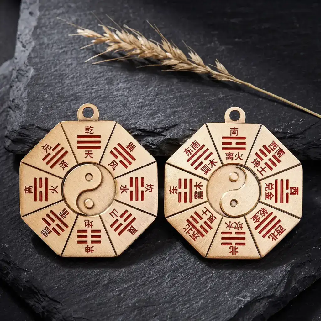 Daoism Light brass Bagua Yin-Yang pendant with Early Heaven Bagua and Later Heaven Bagua design