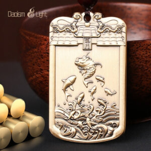 Feng shui pendant charm with carp leaping dragon gate and noble qilin motif