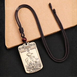 Feng shui pendant charm with carp leaping dragon gate and noble qilin motif