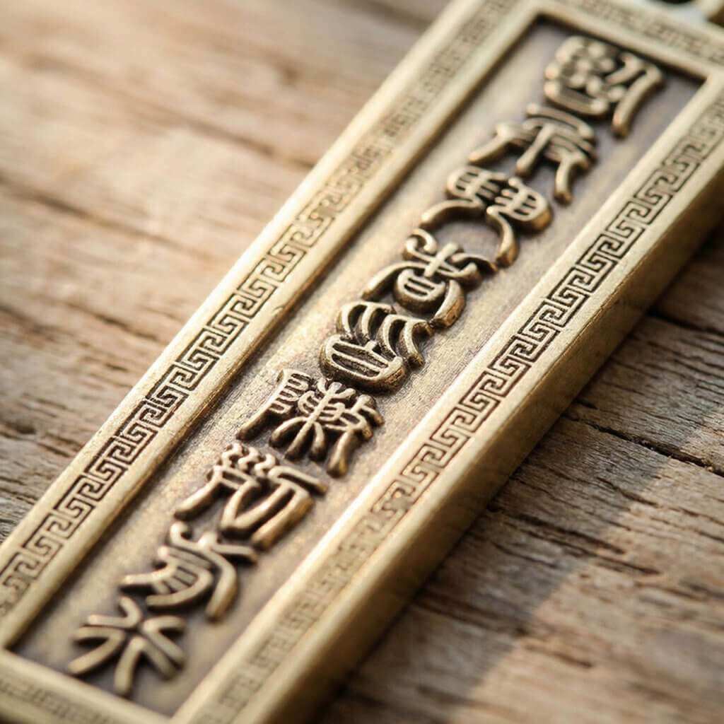 Daoism Light brass Nine Character Mantra pendant with sacred mudras