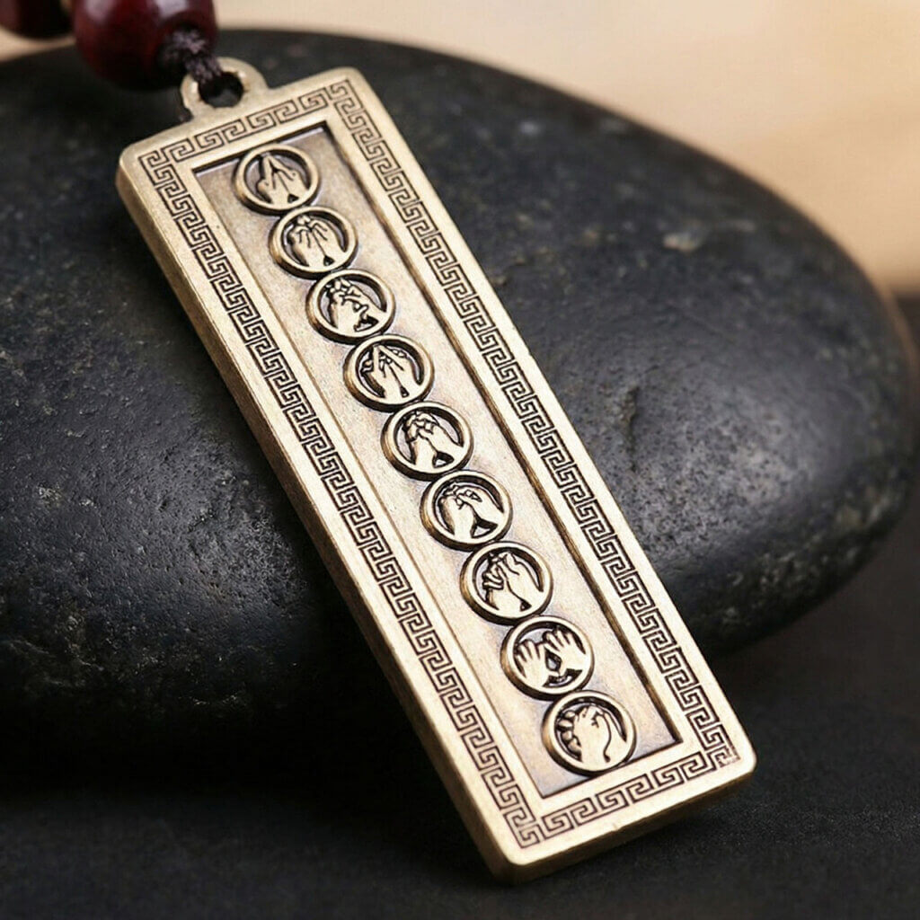 Daoism Light brass Nine Character Mantra pendant with sacred mudras