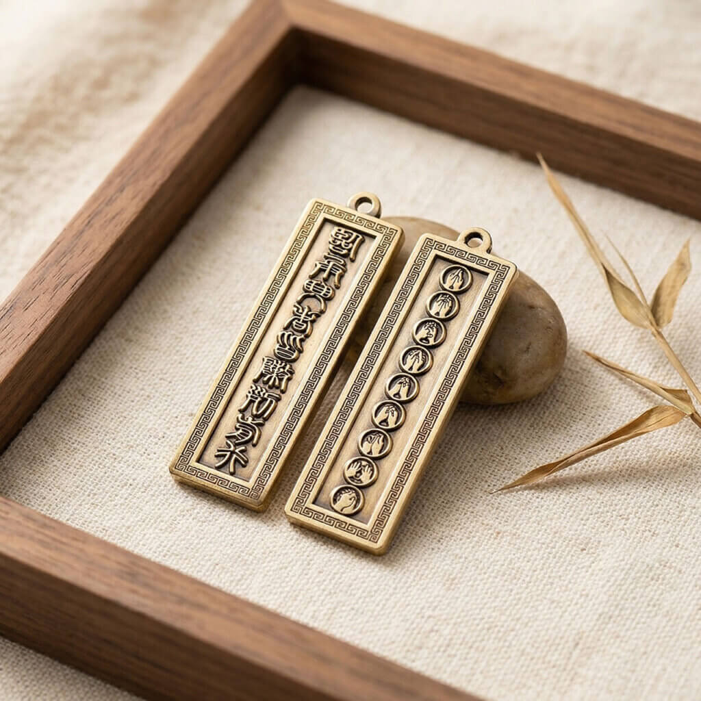 Solid brass Nine Character Mantra pendant necklace