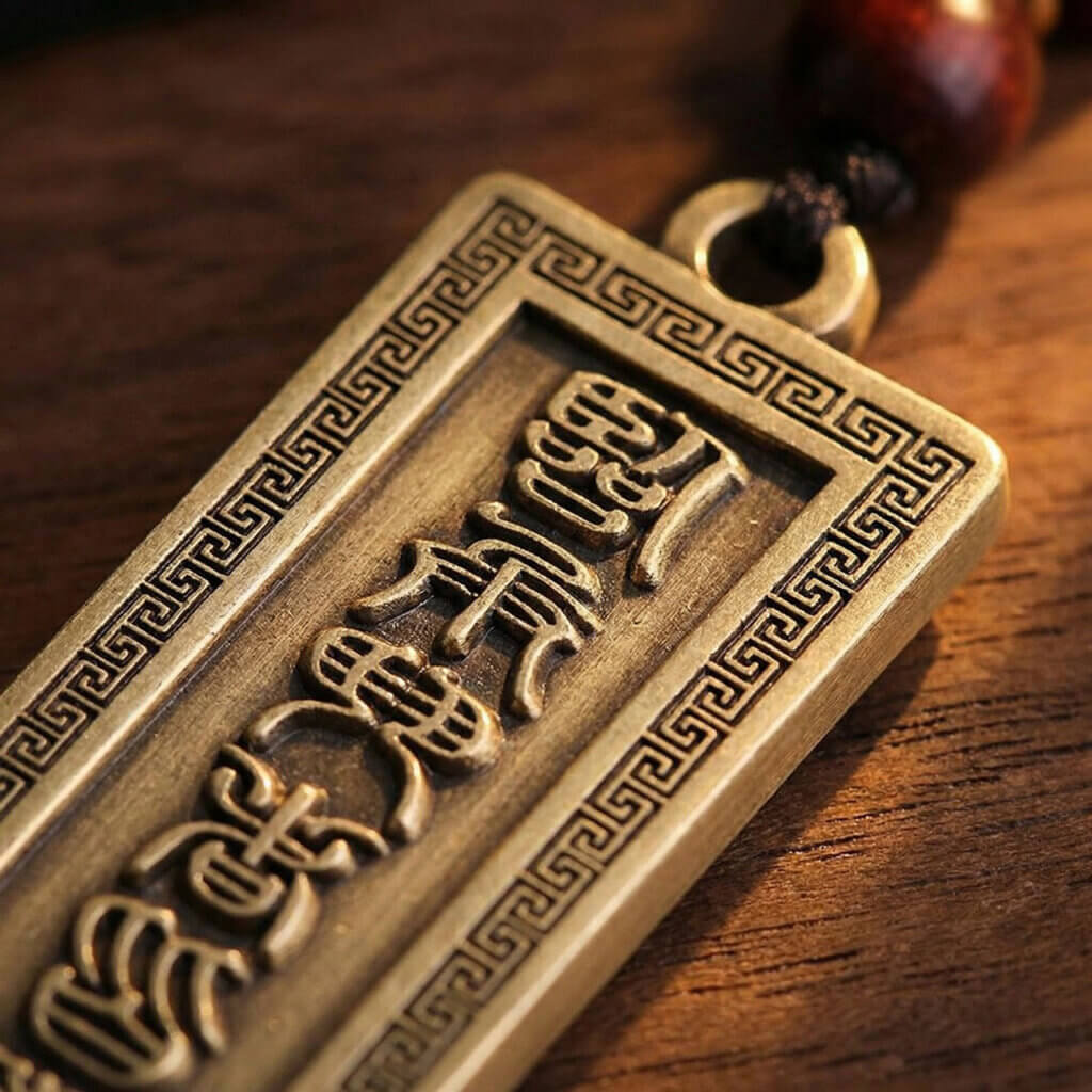 Solid brass Nine Character Mantra pendant necklace