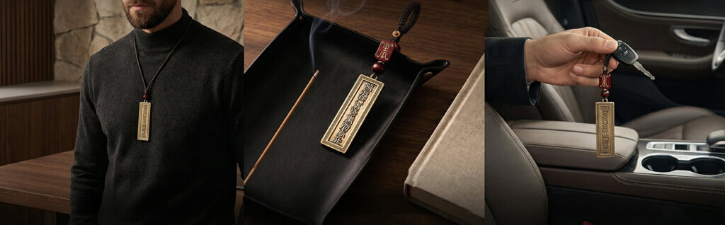 Solid brass Nine Character Mantra pendant necklace