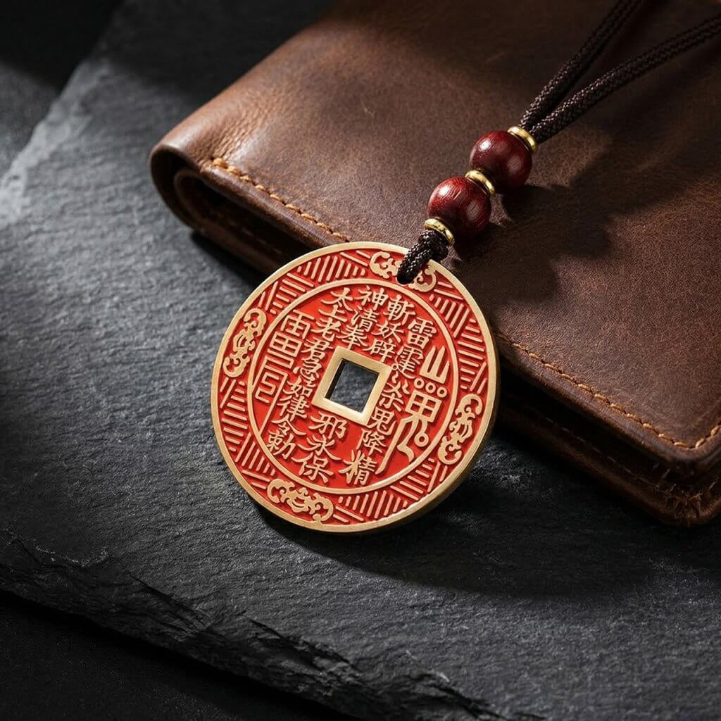 Daoism Light brass Shan Gui pendant with Later Heaven Bagua and cinnabar