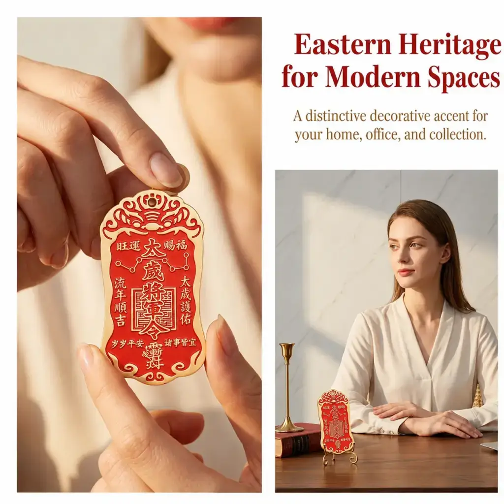 Daoism Light brass Taisui General Decree hanging charm with cinnabar-filled engraving