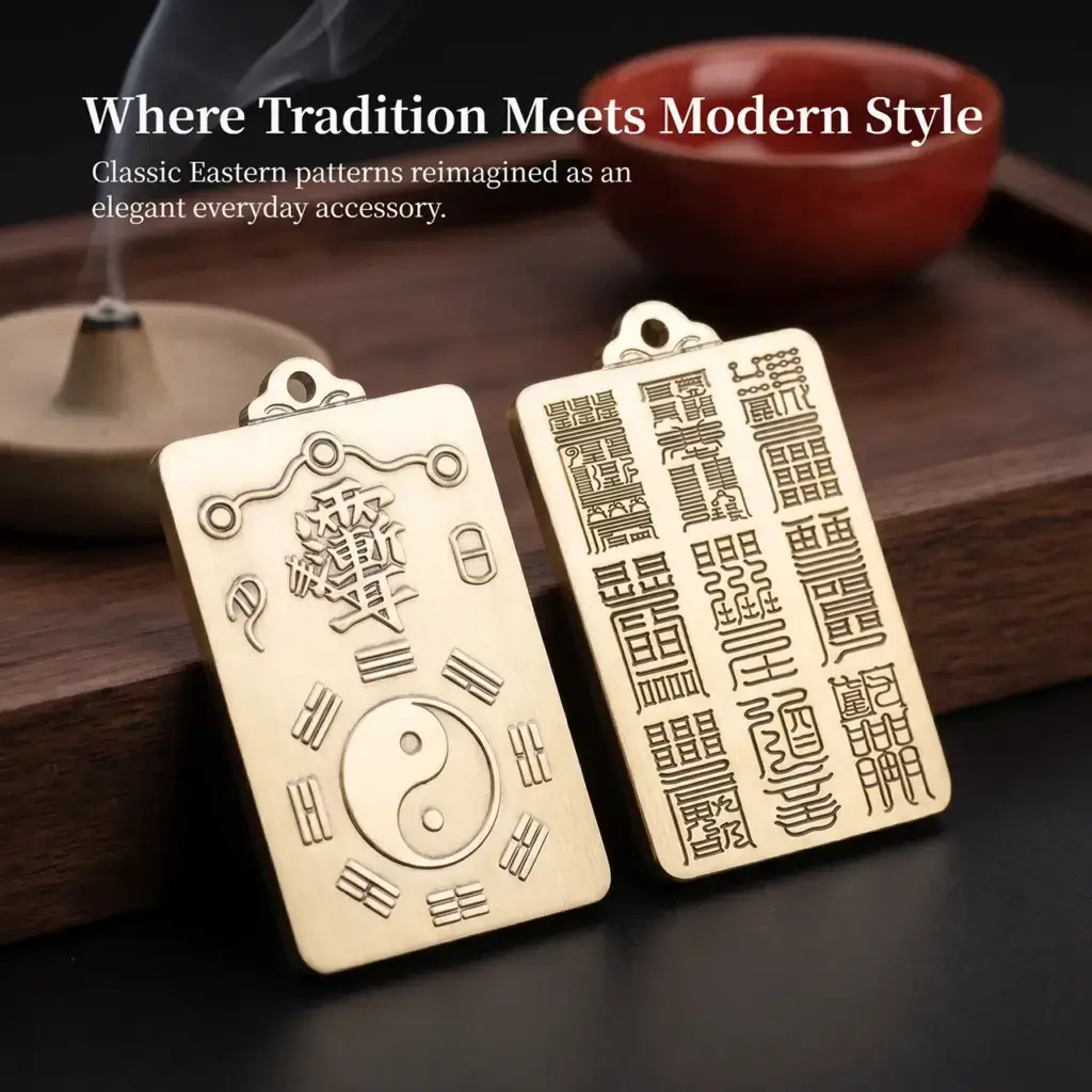 Daoism Light brass Zi Wei Hui Bagua hanging charm with Yin Yang design