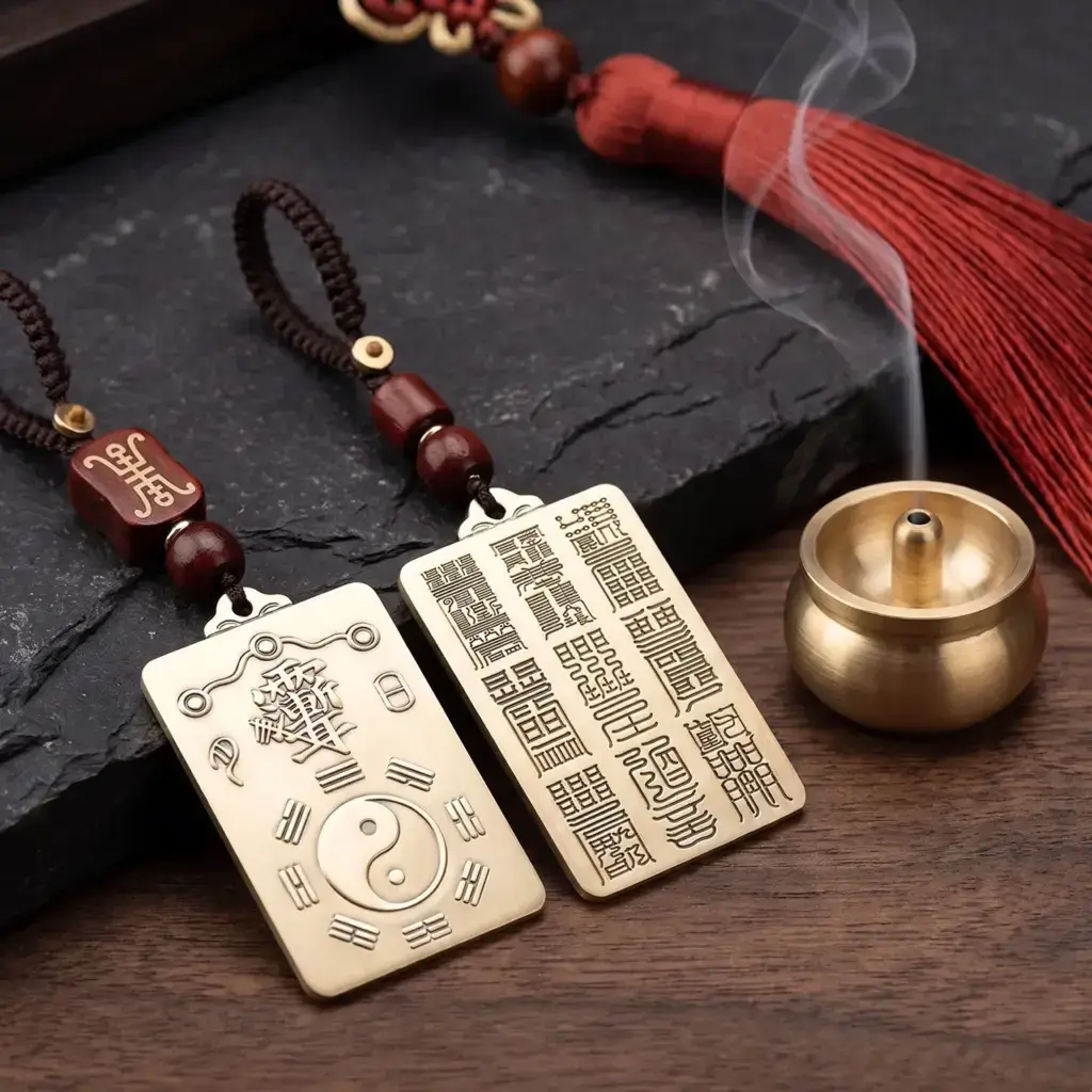 Daoism Light brass Zi Wei Hui Bagua hanging charm with Yin Yang design