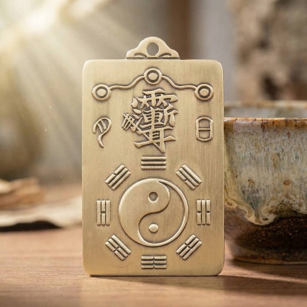 Solid brass Yin Yang Early Heaven Bagua pendant back cloud seal