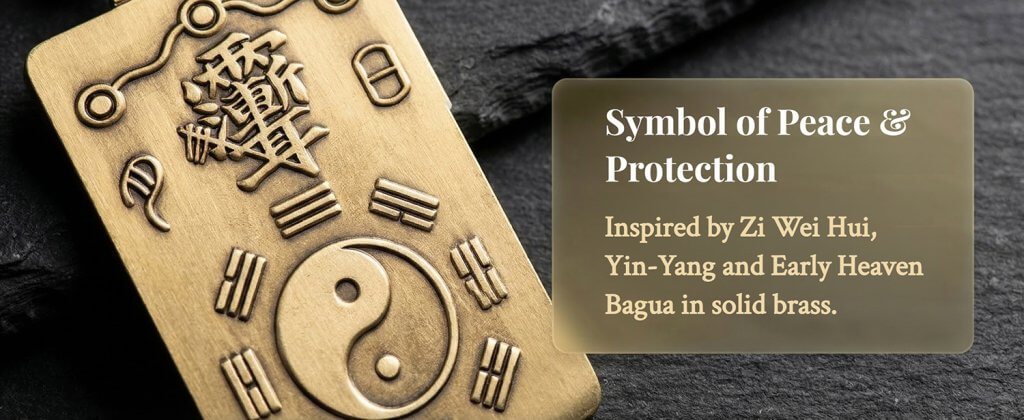 Solid brass Yin Yang Early Heaven Bagua pendant back cloud seal