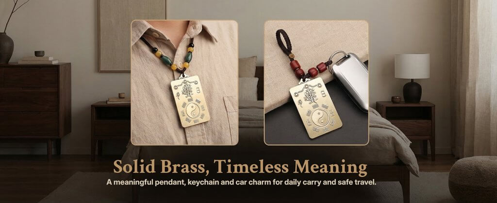 Solid brass Yin Yang Early Heaven Bagua pendant back cloud seal