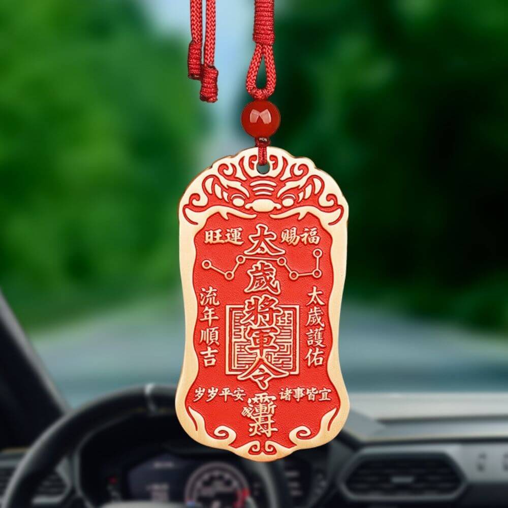 Daoism Light Taisui General Decree brass hanging decor with cinnabar color