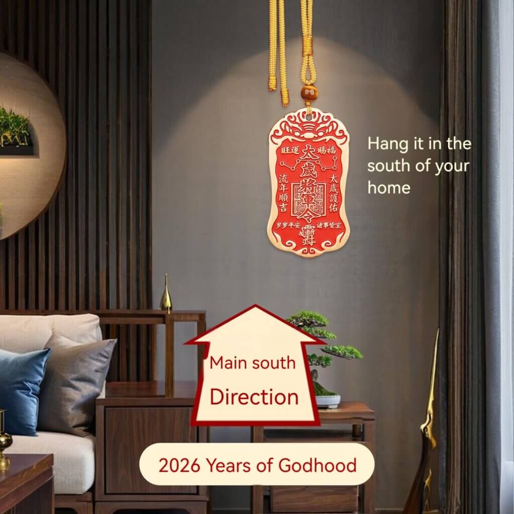 Daoism Light Taisui General Decree brass hanging decor with cinnabar color