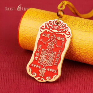 Daoism Light Taisui General Decree brass hanging decor with cinnabar color