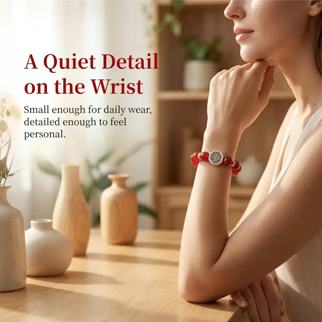 Daoism Light Zi Wei Hui Bagua red agate bracelet with double-sided 925 silver charm