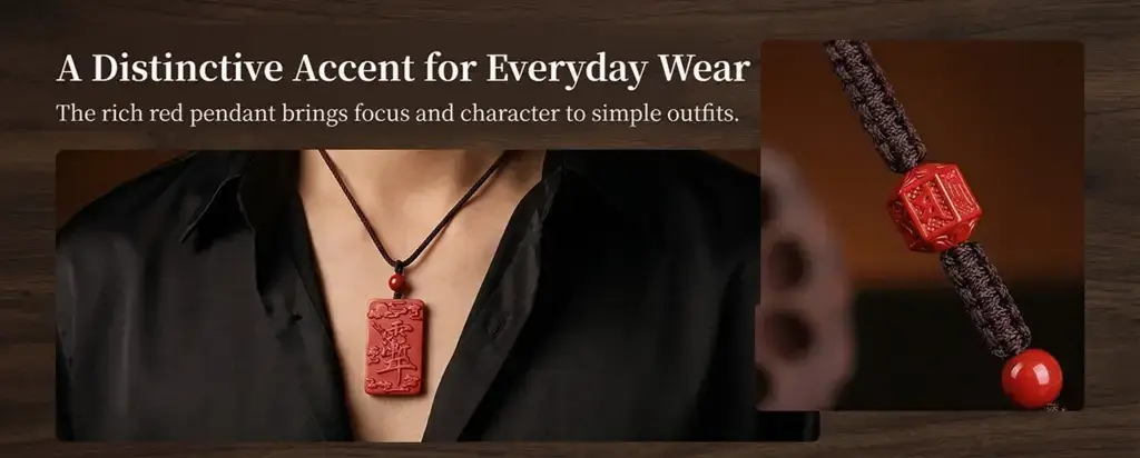 Daoism Light Zi Wei Hui cinnabar necklace pendant and braided hanging charm options