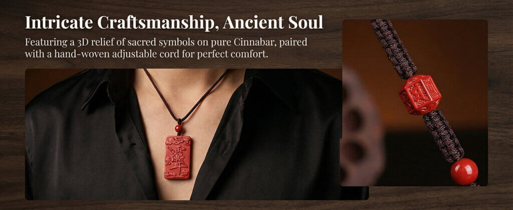 Red cinnabar hanging charm with Zi Wei Hui protective motif