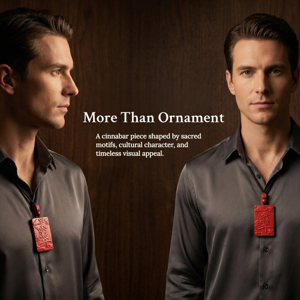 Red cinnabar hanging charm with Zi Wei Hui protective motif