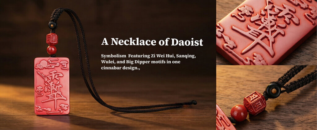 Red cinnabar hanging charm with Zi Wei Hui protective motif