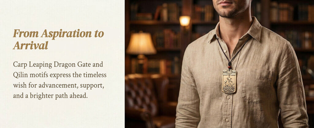 Daoism Light solid brass carp dragon gate qilin pendant charm for success and good fortune