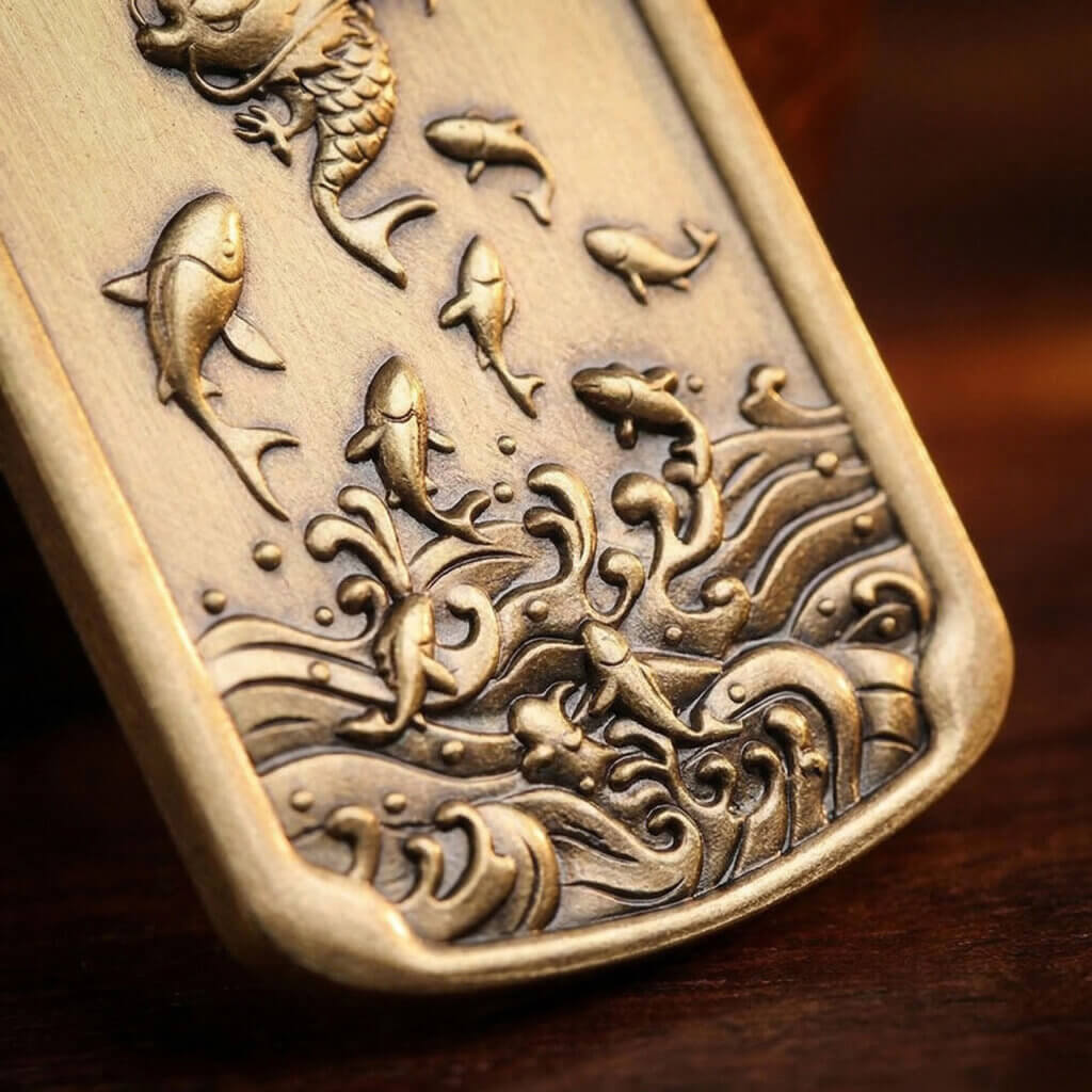 Daoism Light solid brass carp dragon gate qilin pendant charm for success and good fortune