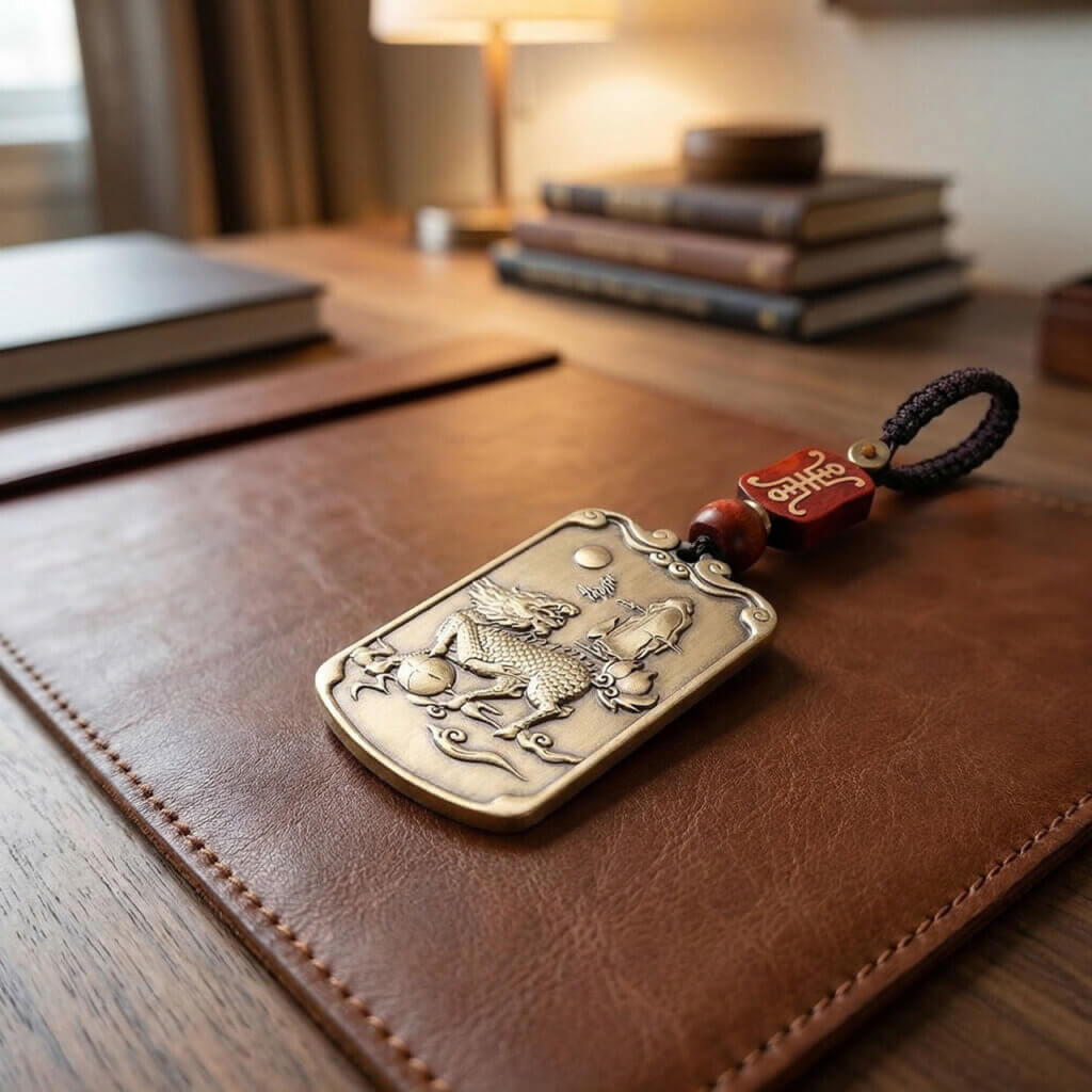 Daoism Light solid brass carp dragon gate qilin pendant charm for success and good fortune